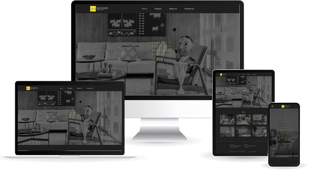 Demodes website home page displayed on multiple devices for a furniture website design company.