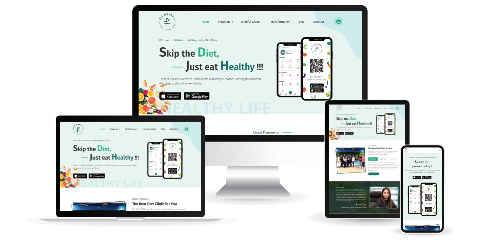 Fitmantra website displayed on different devices for a multispeciality diet clinic.