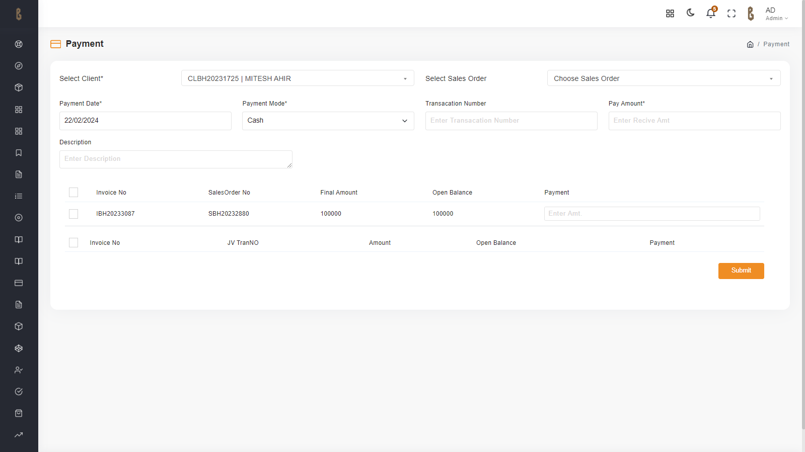 Bettert Living by HM financial management screen on an ERP system for furniture manufacturing developed by Popway.