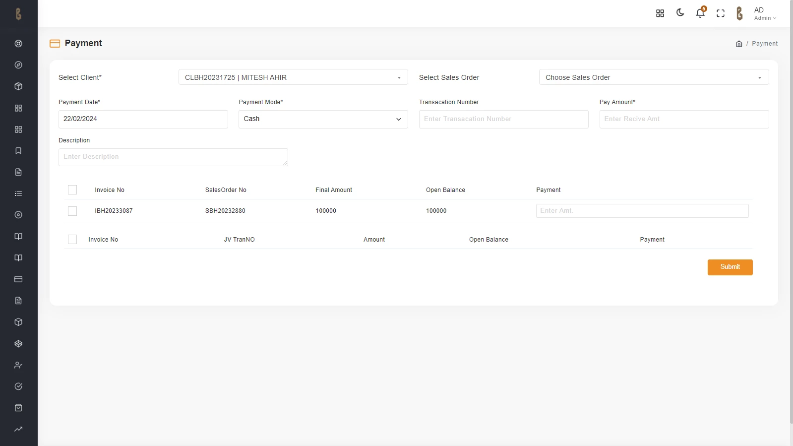 Bettert Living by HM financial management screen on an ERP system for furniture manufacturing developed by Popway.